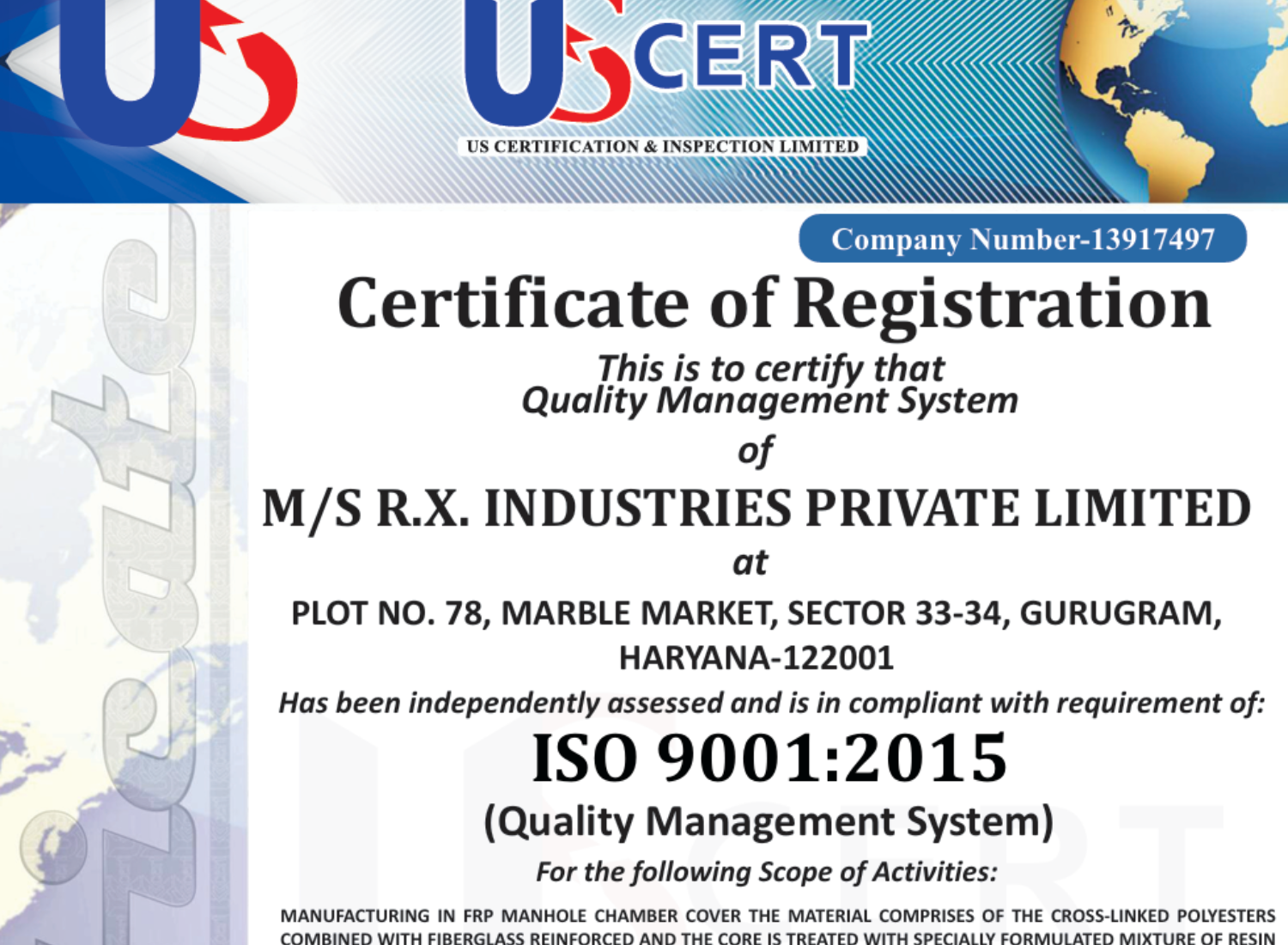 Rx Industries Certificate